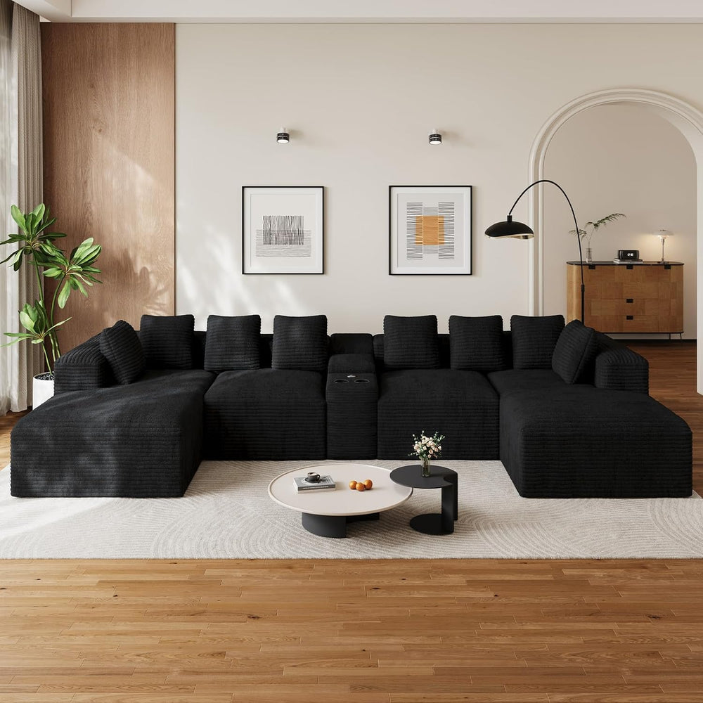 ONEMMLION 143" Oversized Cloud Sectional Couch for Living Room, Black