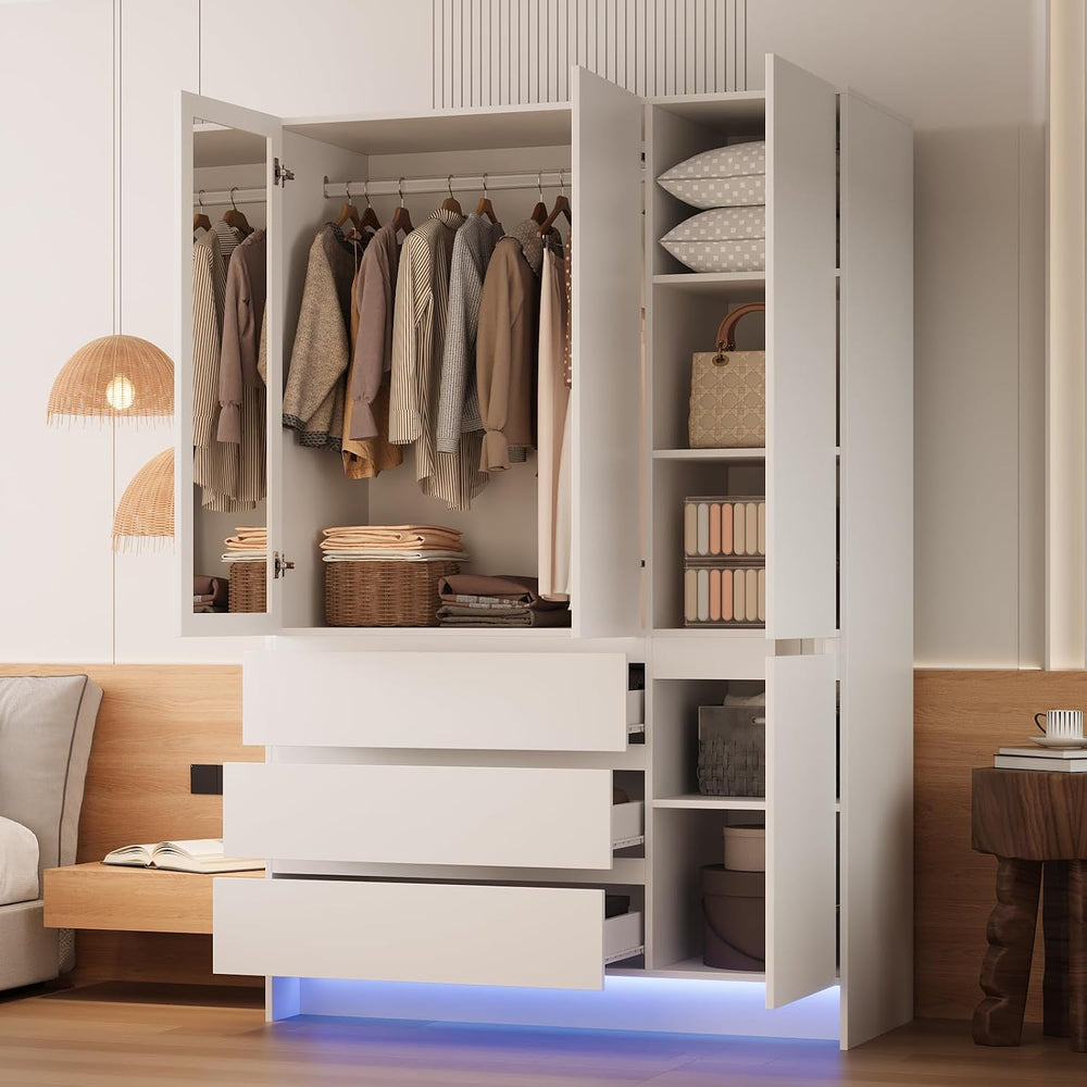 VOWNER Armoire Wardrobe Closet with 4 Doors, Bedroom Armoire with Mirrors