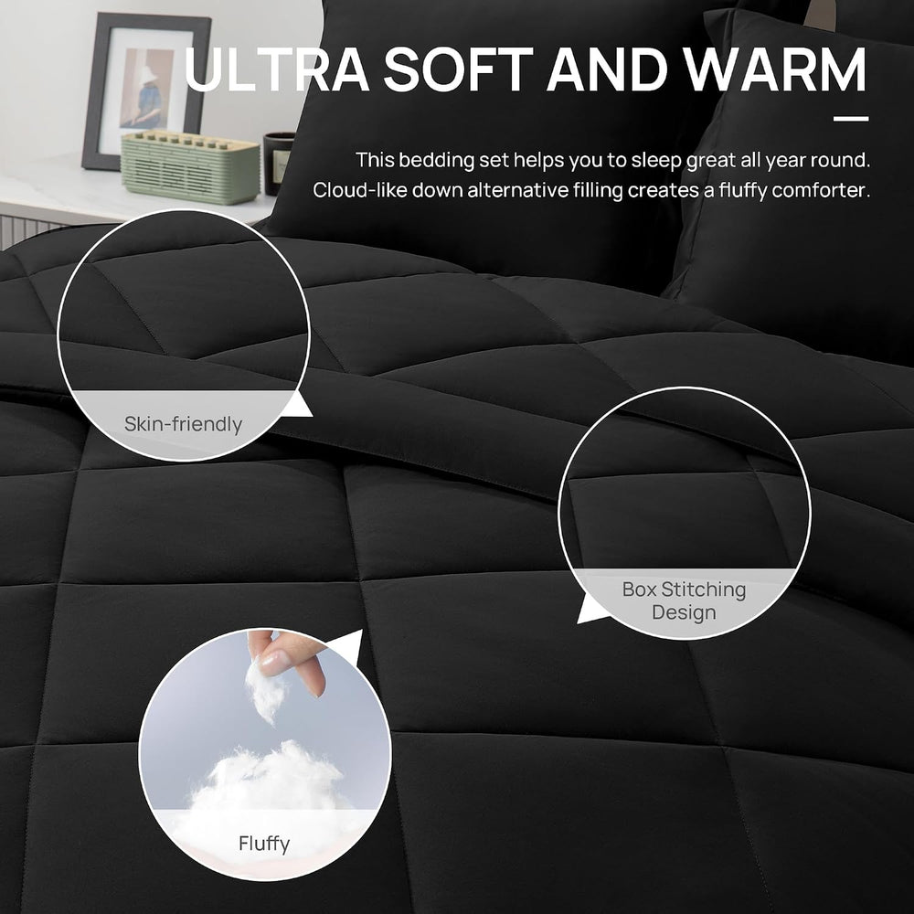Love's cabin Full Comforter Set Black, 7 Pieces Full Bed in a Bag, All Se...