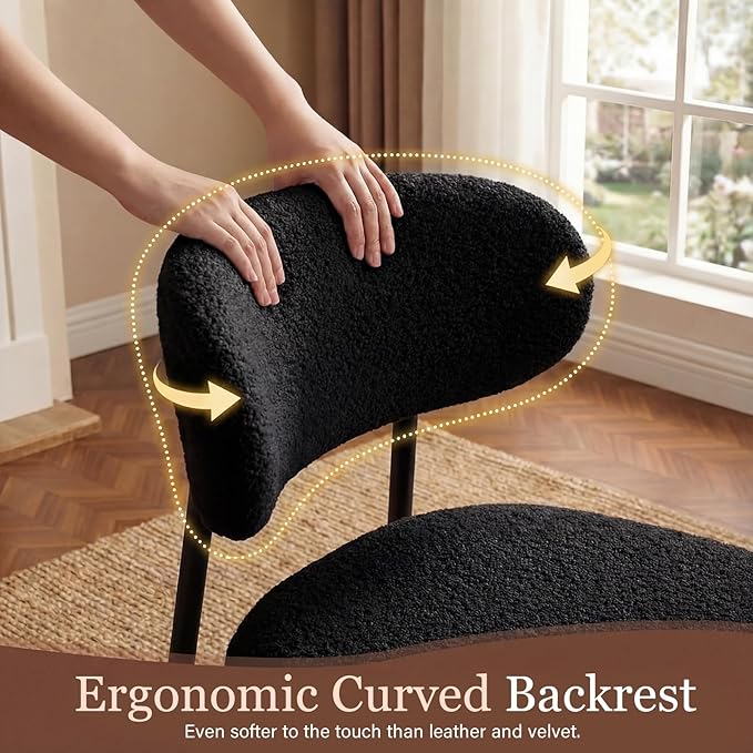 Dining Chairs, Beige Boucle Dining Chairs, Kitchen Dining Room Chairs Curved ...