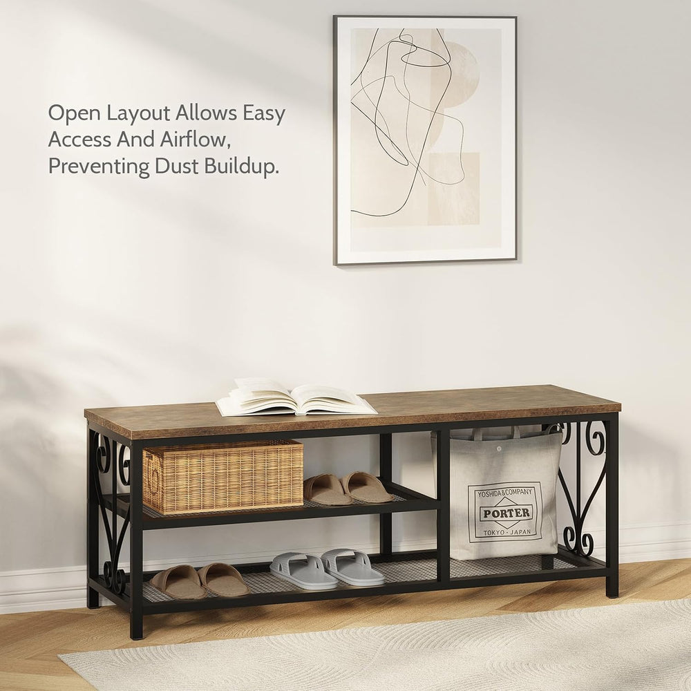 Entryway Storage Bench with Shoe Rack, 47.2" Wide Hallway Bench with Sea...