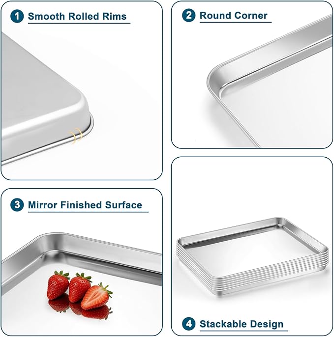 TeamFar Baking Sheet Pan, 6 Pack Stainless Steel Half Size Baking Pans Set