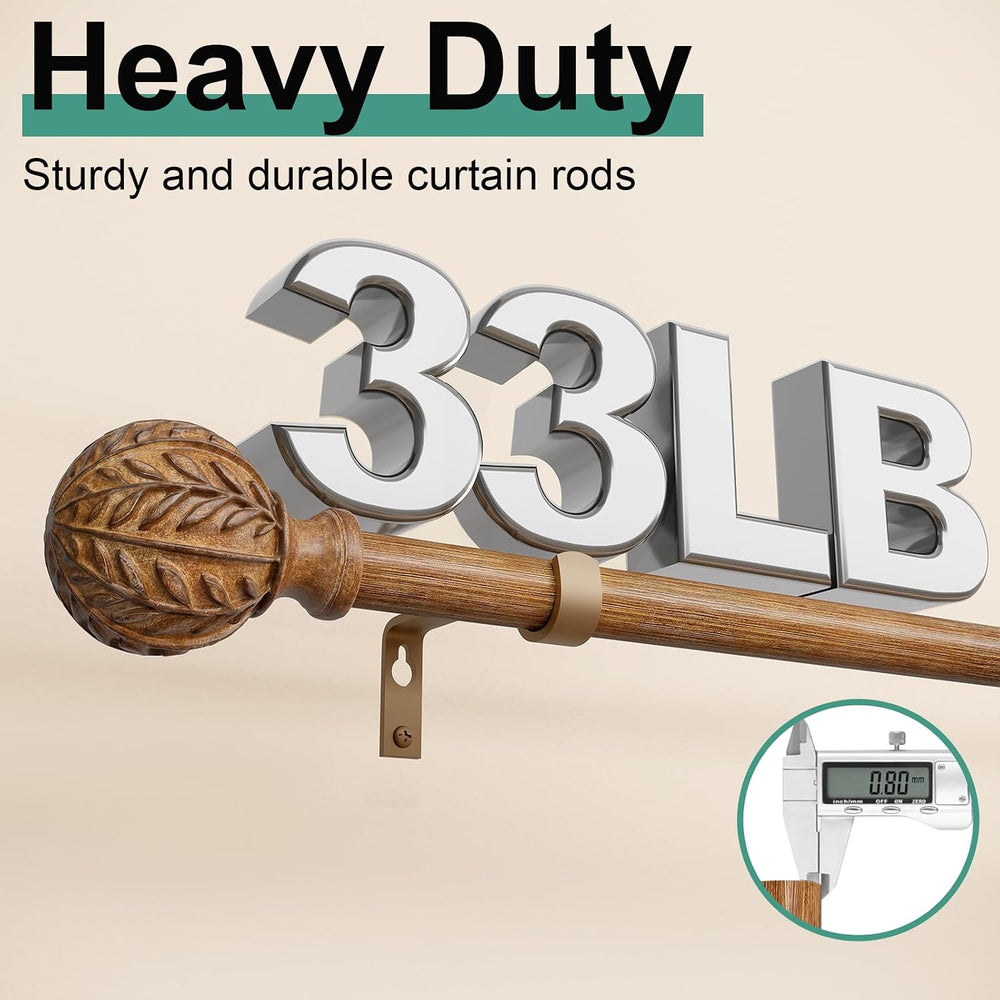 QDWIS Wood Curtain Rods for Windows 66 to 120 Inch, 1'' Adjustable De...