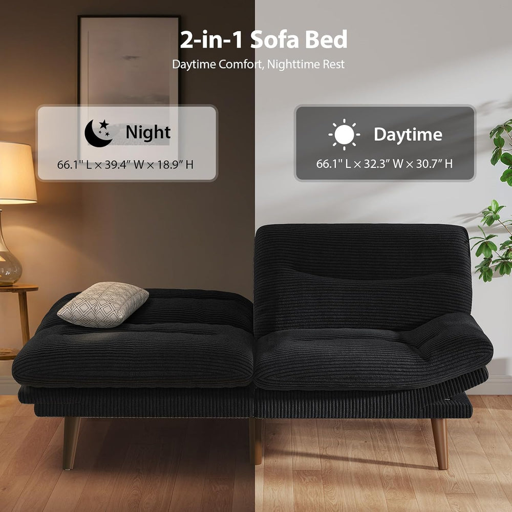 PERLECARE Convertible Futon Sofa Bed, 66" Corduroy Futon Couch with Adju...