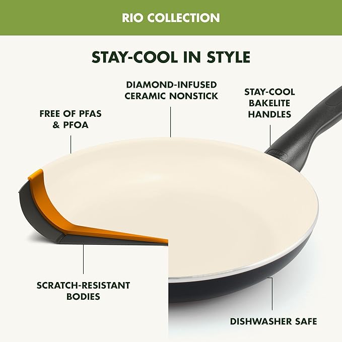 GreenPan Rio 11" Square Griddle Pan, Ceramic Nonstick Cookware, PFOA and