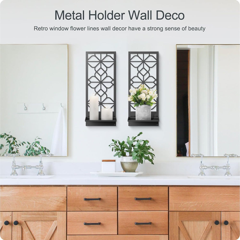 Wall Candle Holder Set of 2, Black Metal Wall Art