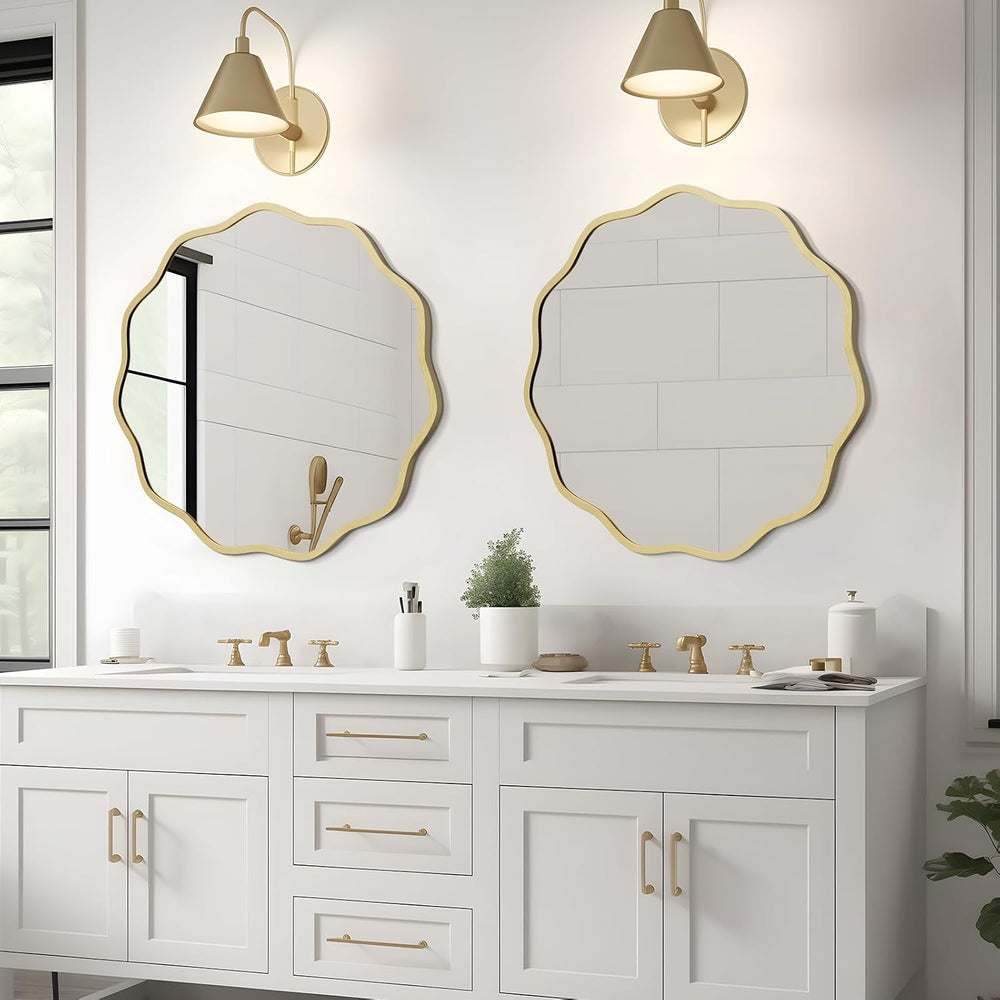 WallBeyond Round Wavy Mirror for Wall Decorative 24 inch, Modern Round Mirror...