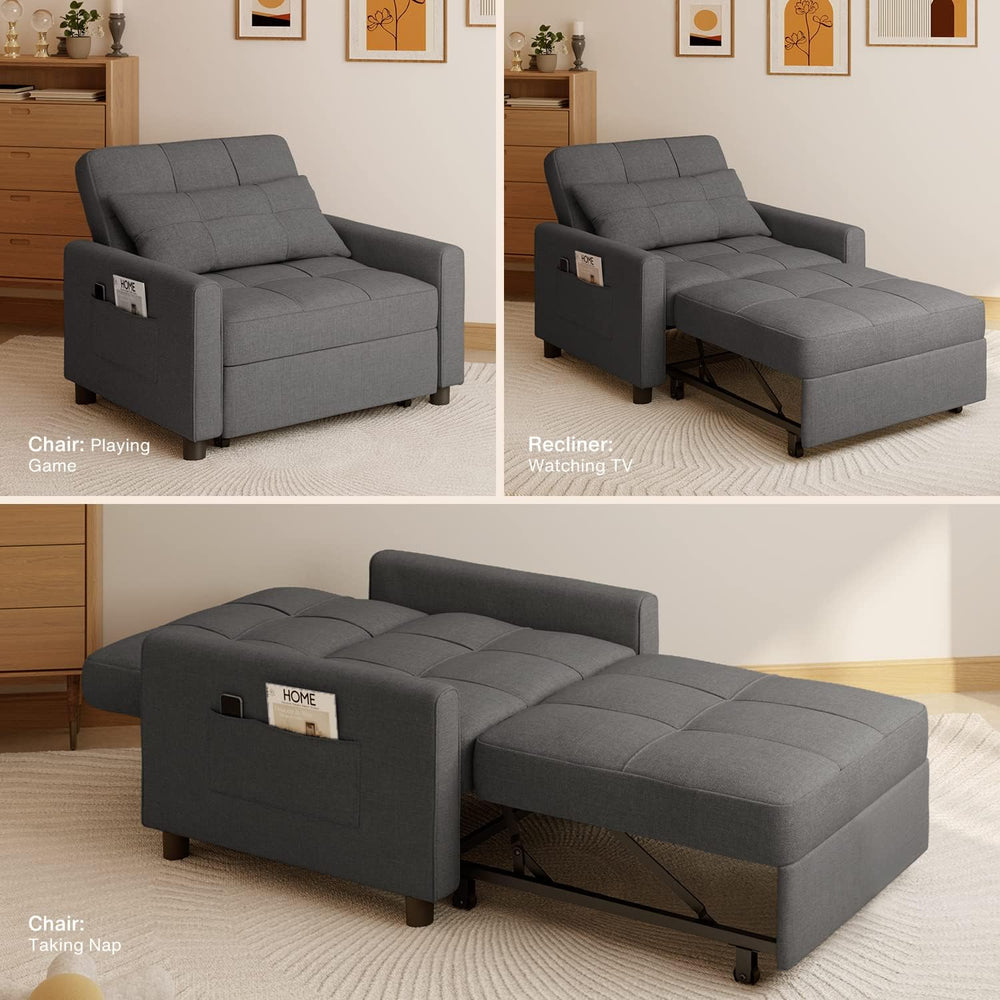 Aiho 3-in-1 Sleeper Chair Bed Convertible Sofa, Dark Gray
