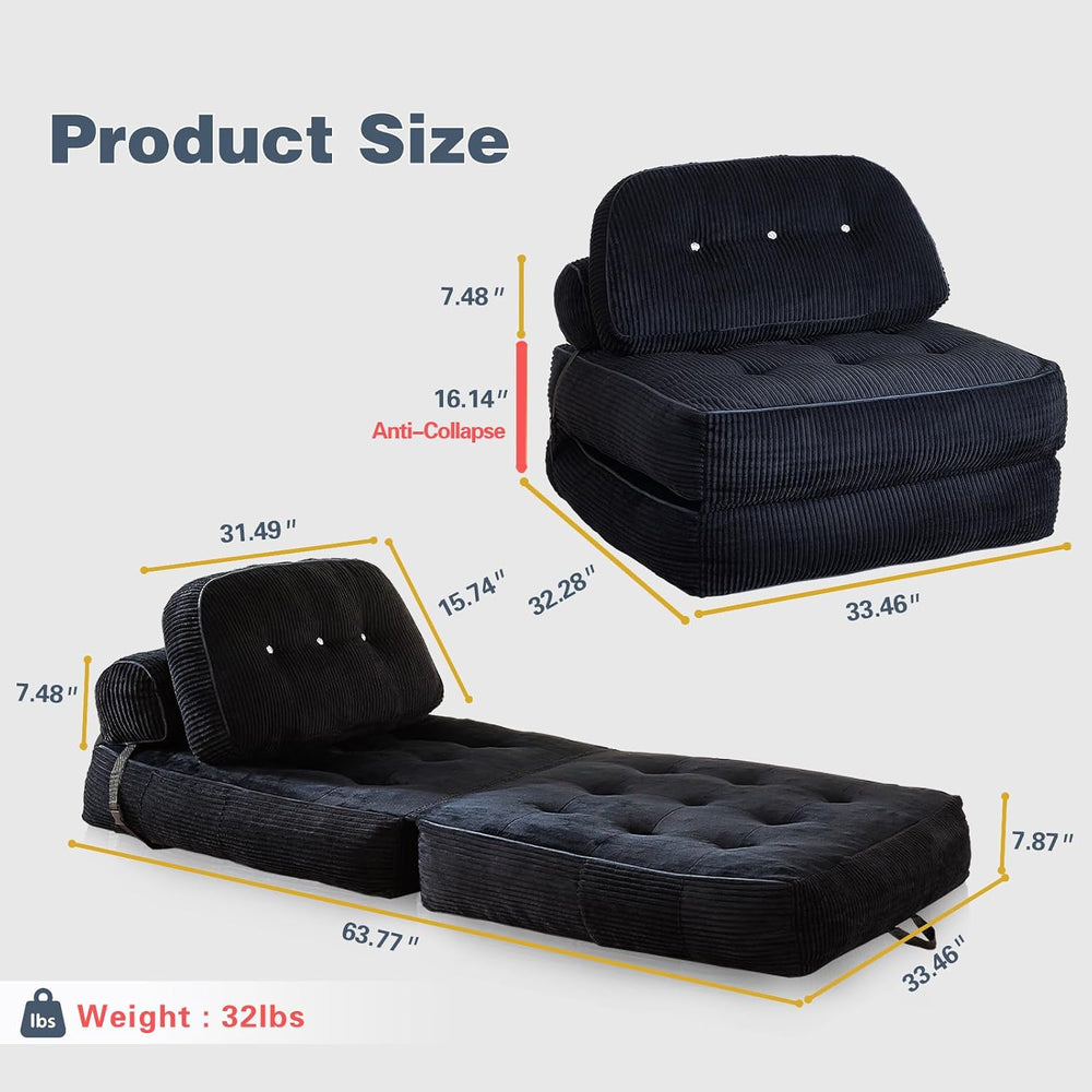 Folding Sofa Bed, Flannel Futon Couch Bed with Pillow and Blanket, Convertibl...