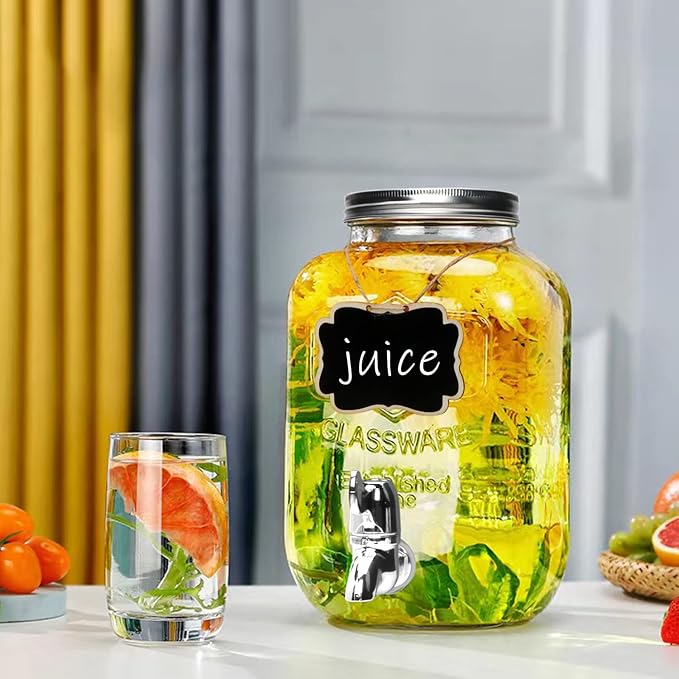 1-Gallon Glass Beverage Dispenser, Accguan Drink Dispenser
