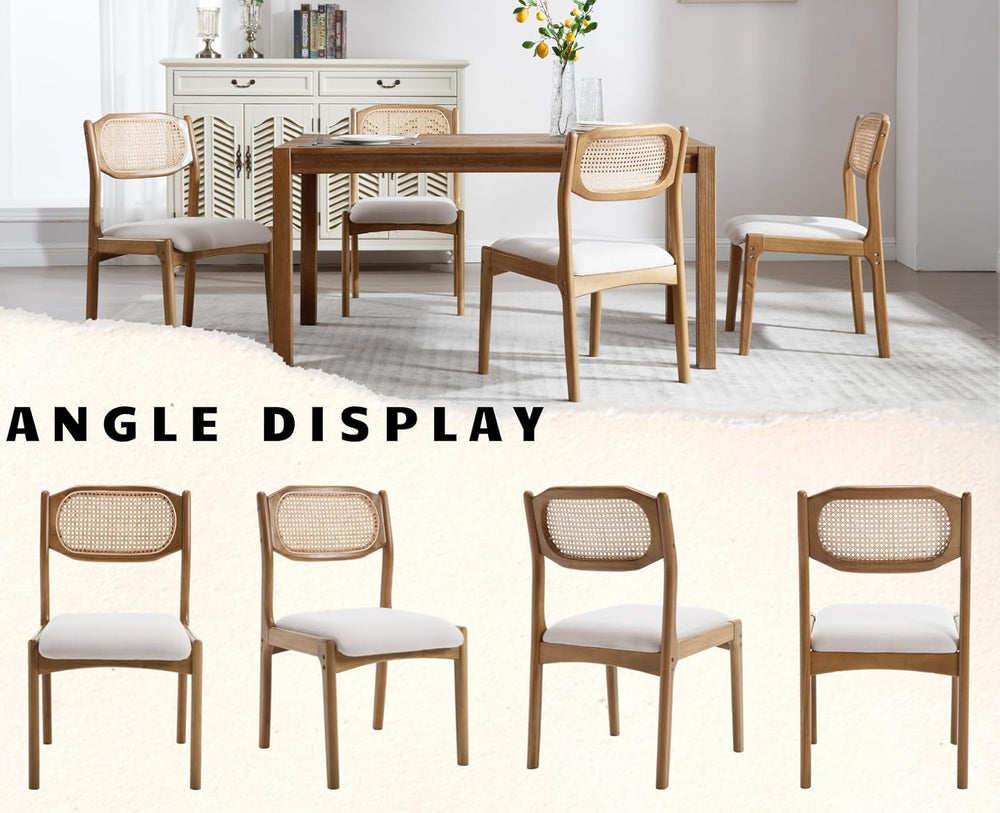 EALSON Mid Century Dining Chairs Set of 2, Beige Fabric Linen Upholstered Sea...