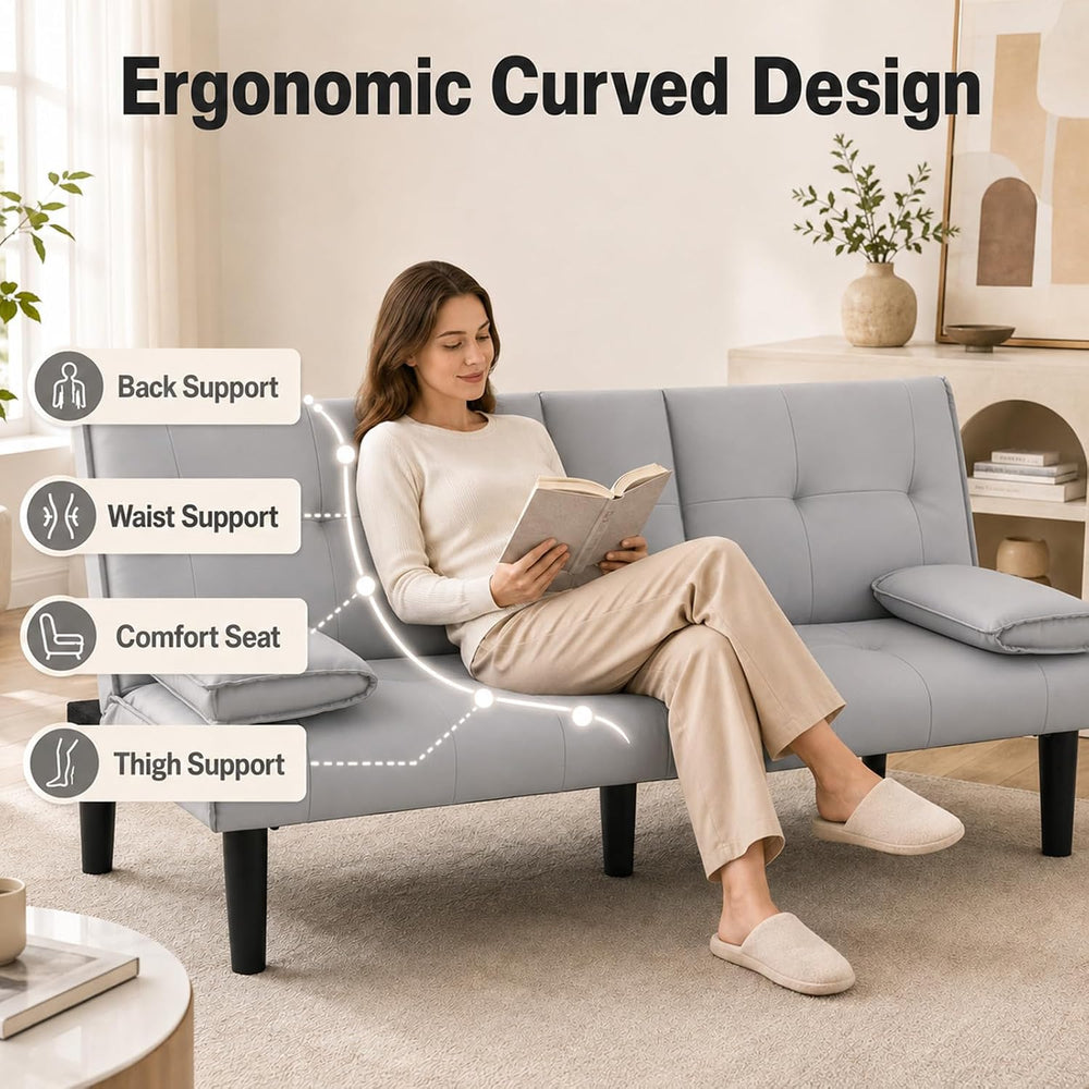 67"Modern Futon Sofa Bed,Convertible 3 in 1 Sleeper Bed Couches with Adj...