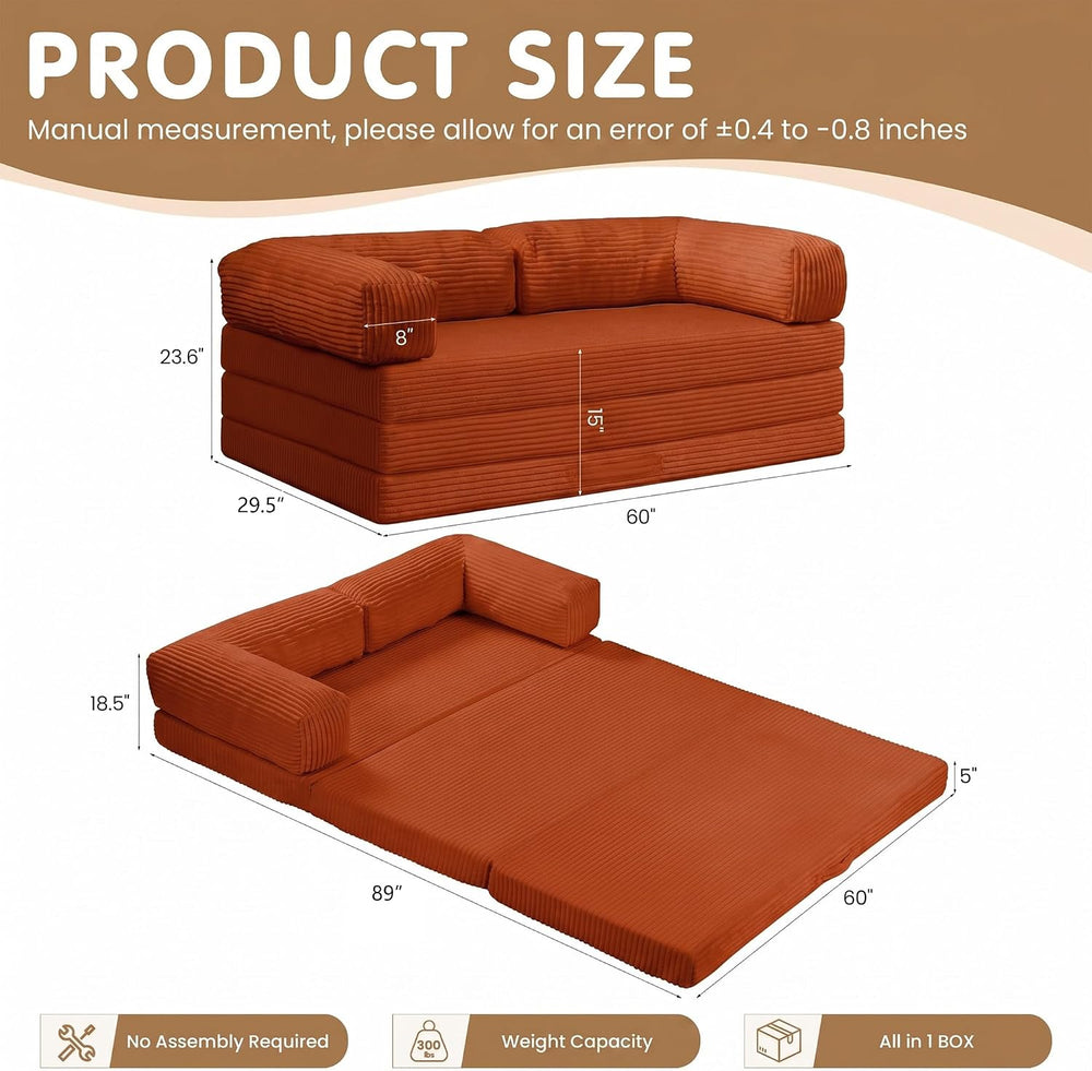 Convertible Sofa Bed Queen,5-in-1 Boneless Couch with Removable Armrests &...