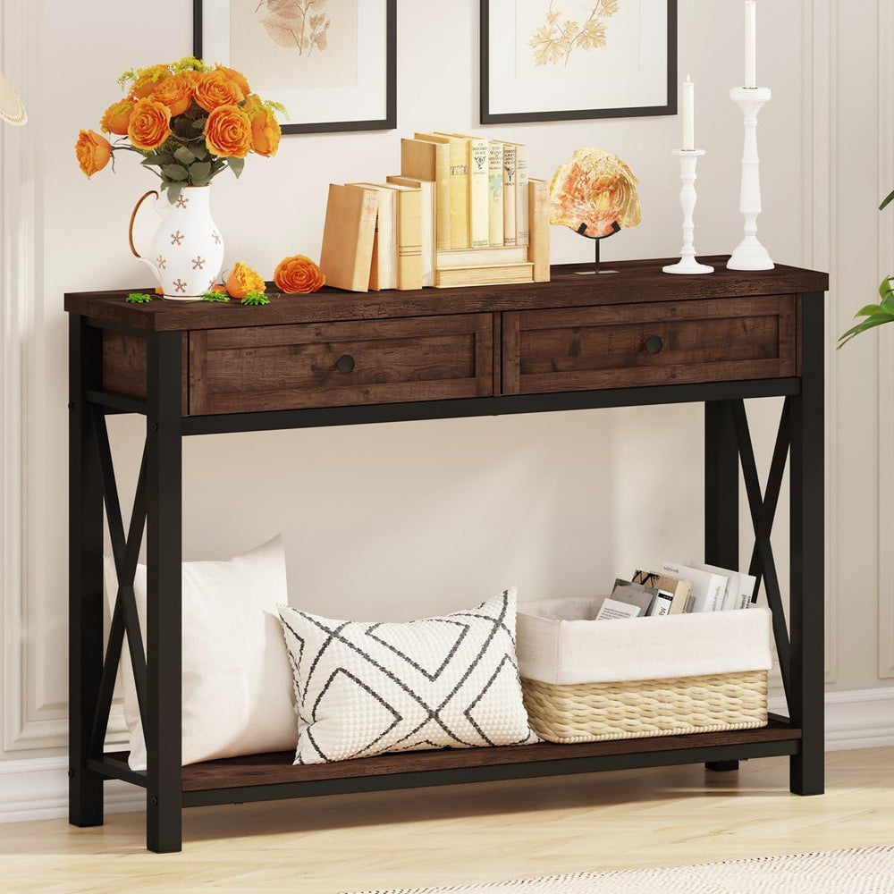 BON AUGURE Console Table with 2 Drawers, Entryway Tables with Storage, Sofa T...