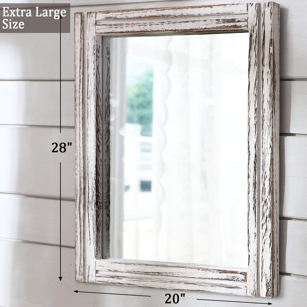 AAZZKANG Large Wall Mirrors with Rustic Wood Framed 28"x20" Rectangle