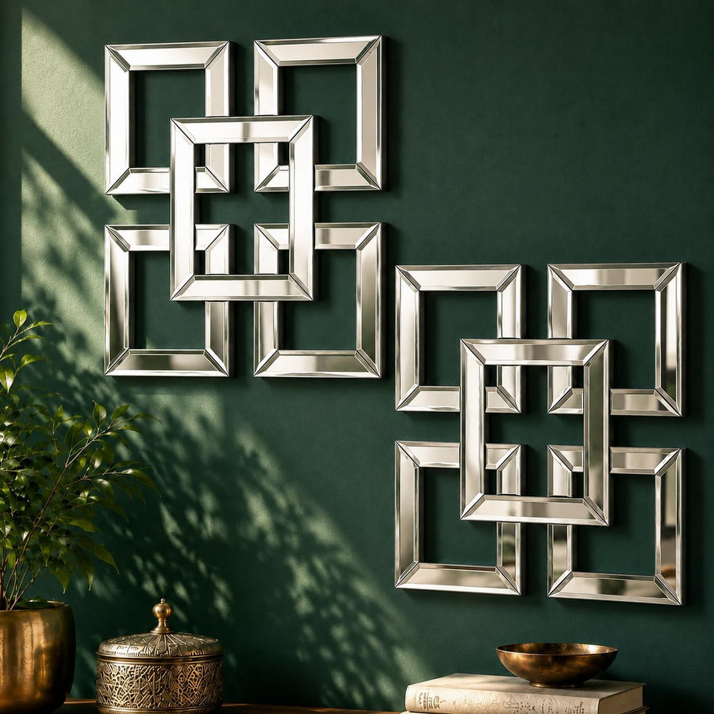 Square Decorative Wall Mirror 12 x 12 Inch, Silver Frameless Mirror Wall Deco...