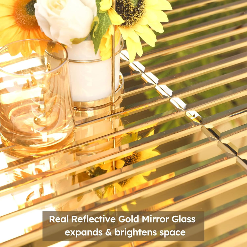 Diflart Peel and Stick Mirror Backsplash Tile, Gold, 11.8 x 11.8 Inch, Bevele...