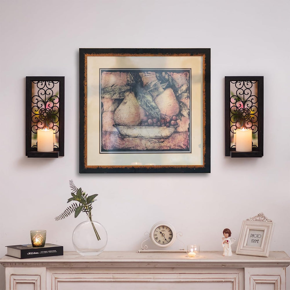 Black Gothic Wall Candle Sconces Set of 2 with Real Glass Mirror