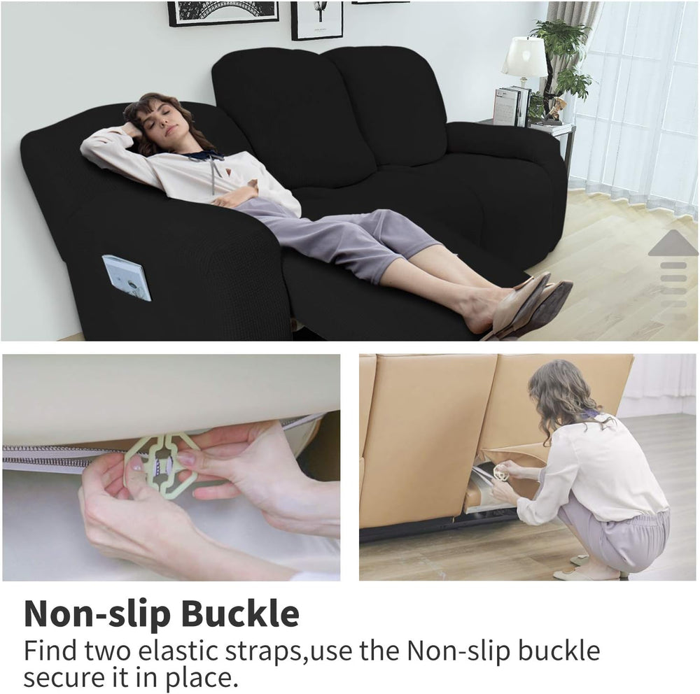 Easy-Going 8 Pieces Recliner Couch Stretch Sofa Slipcover Black
