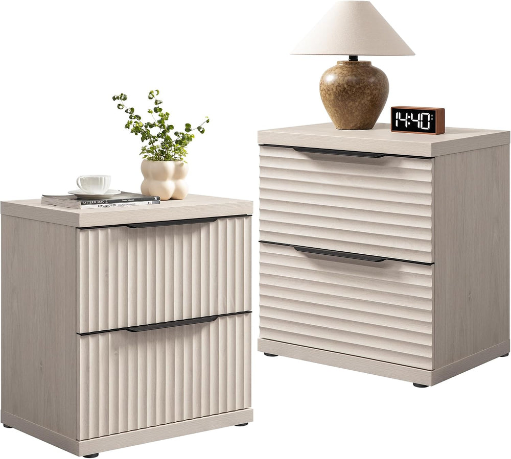 SICOTAS 22" Nightstands Set of 2 Fluted Night Stand with 2 Drawers | Mod...