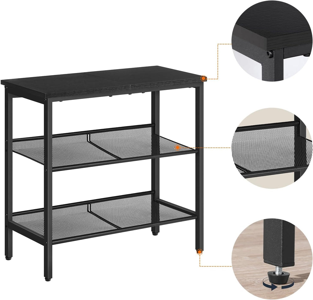 HOOBRO Black Side Table, 3-Tier Metal Side Table, Small Black Table with 2 Fl...