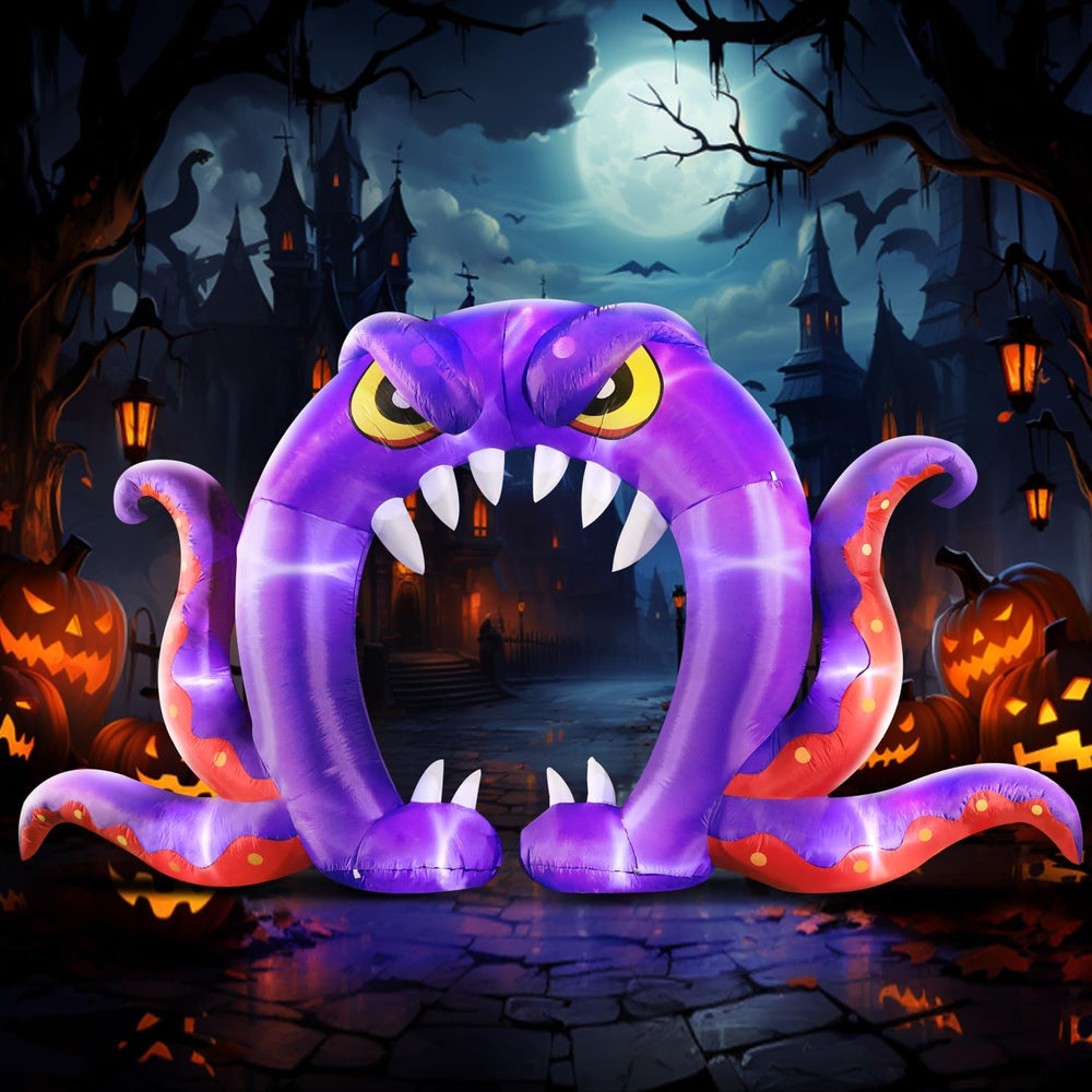 DomKom Halloween Inflatable Blow Up Decorations, 16FT Long 8FT Tall Purple Mo...