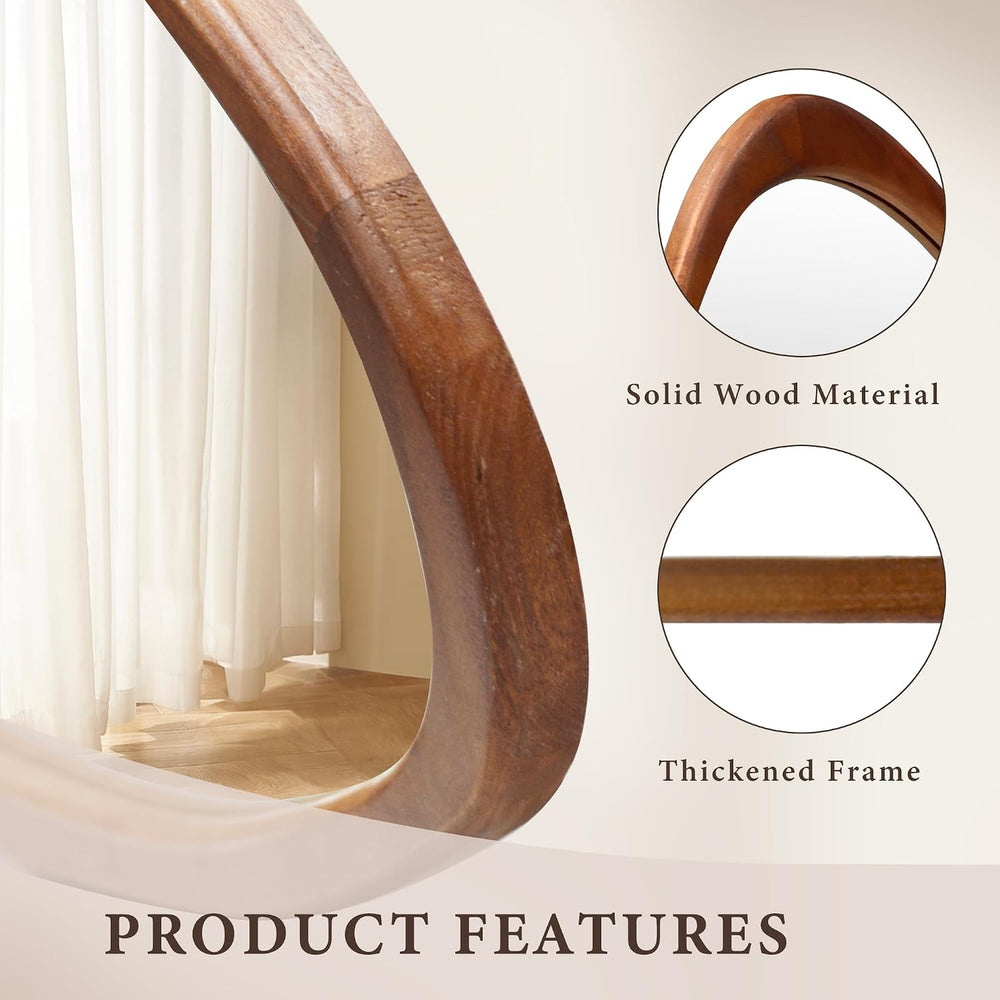 22‘’x48'' Asymmetrical Mirror with Wood Frame, Small Irregular Wall O...