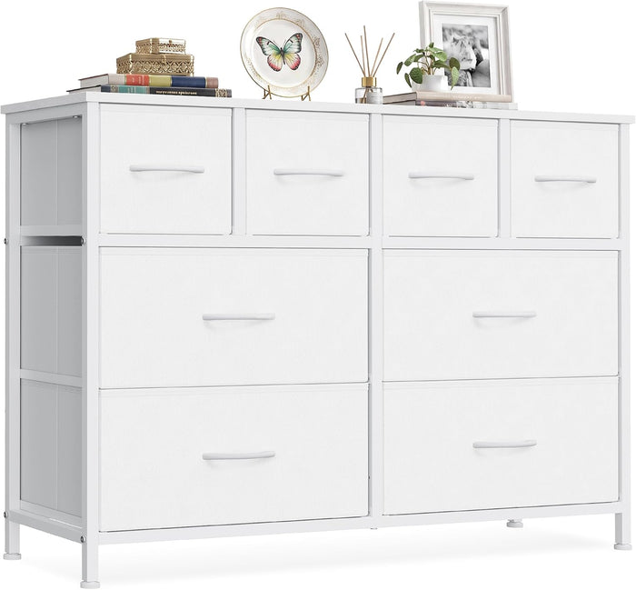 SONGMICS Wide Dresser for Bedroom, 8 Fabric Drawers with Steel Frame