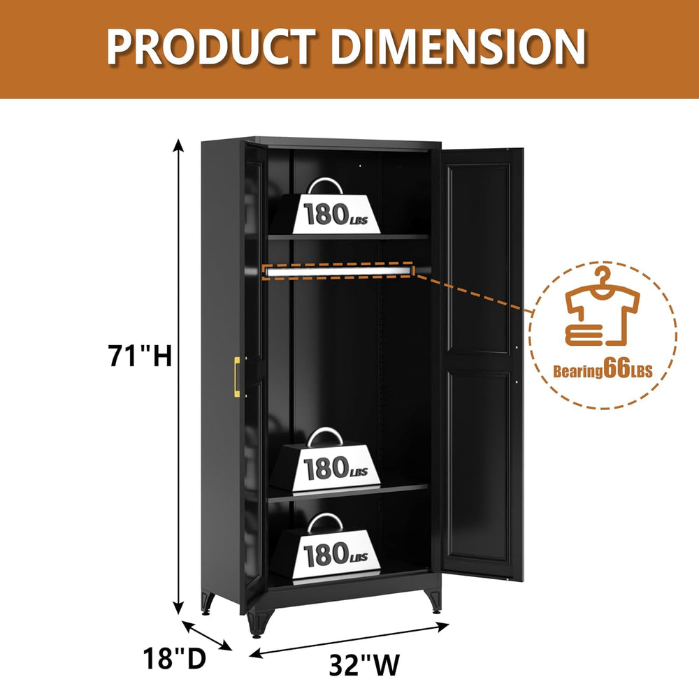 Polup 71" Metal Armoire Wardrobe Closet with Doors and Adjustable Shelves