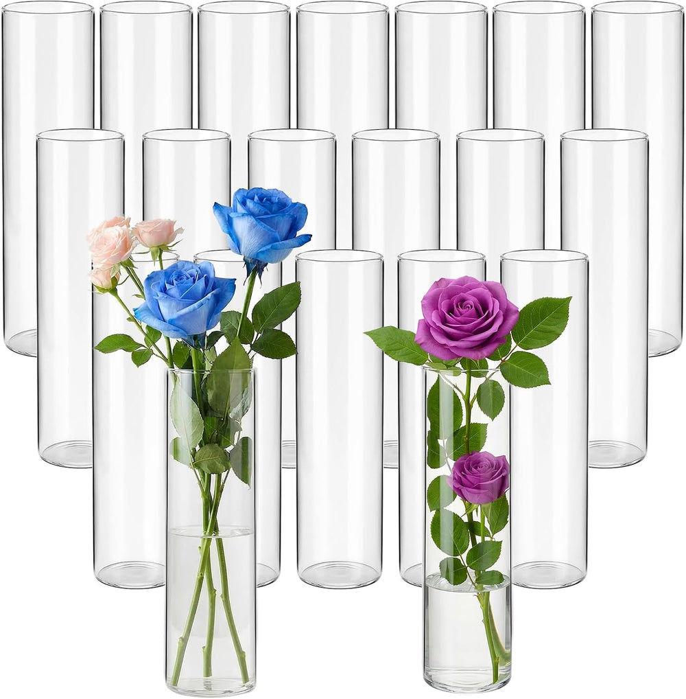 20 Pcs Glass Cylinder Bud Vases for Centerpieces 7.15 Inch Tall