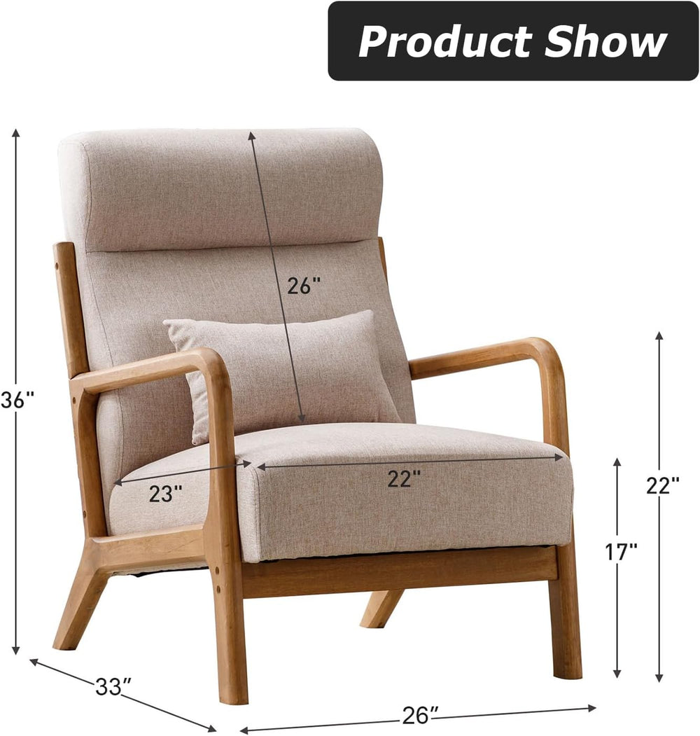 INZOY Mid Century Modern Accent Chair with High Back, Upholstered Living Room...