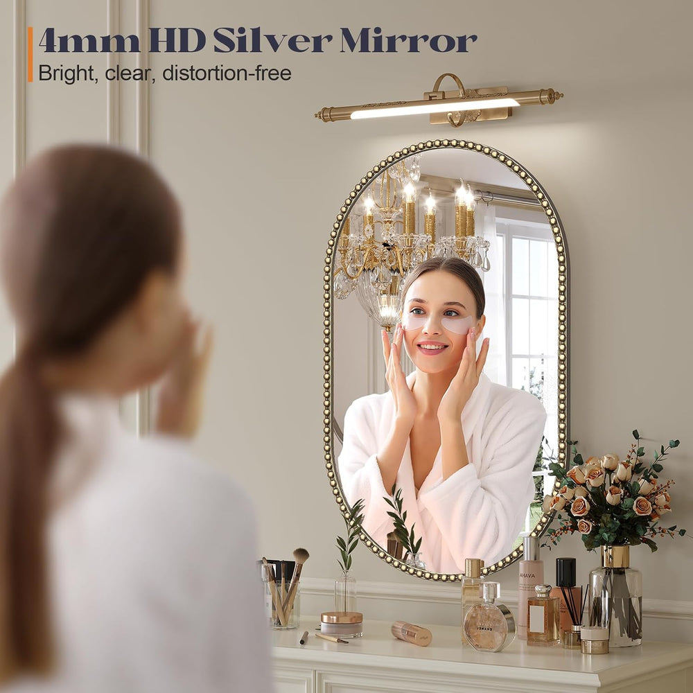 Gold Oval Mirror for Bathroom, 20"x33" Beaded Antique Brass Mirror ...