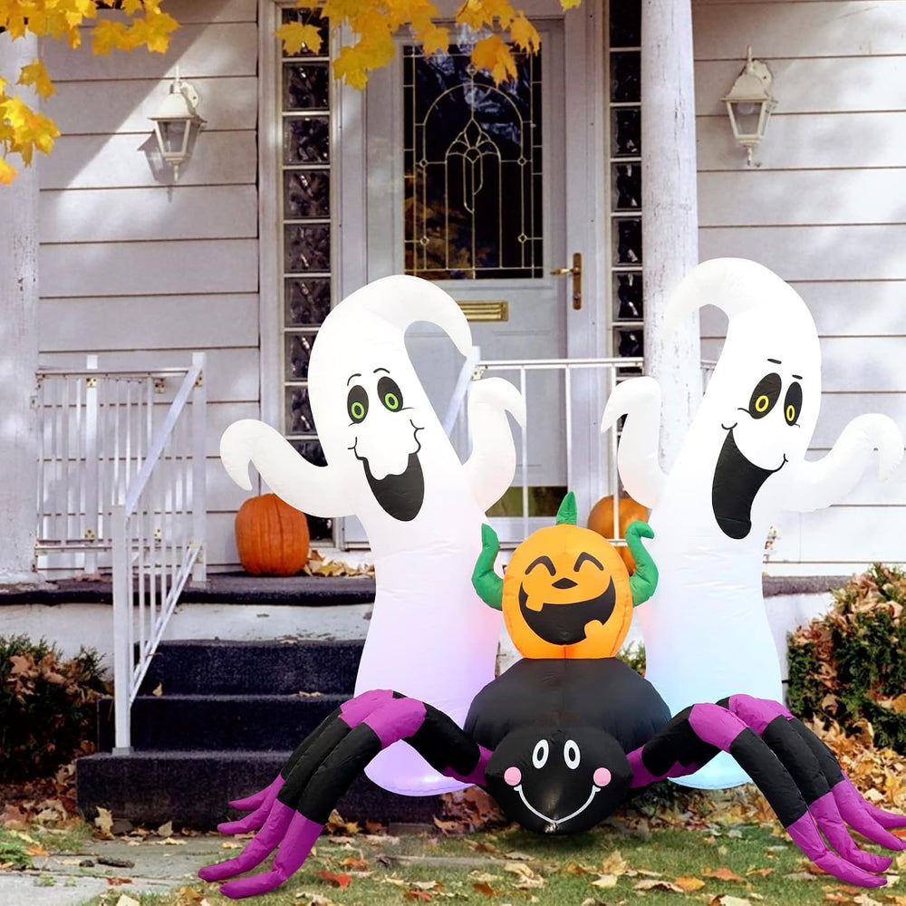 Halloween Inflatable, SHDEJTG 7Ft Pumpkin Ghost Spider Inflatable Decoration,...