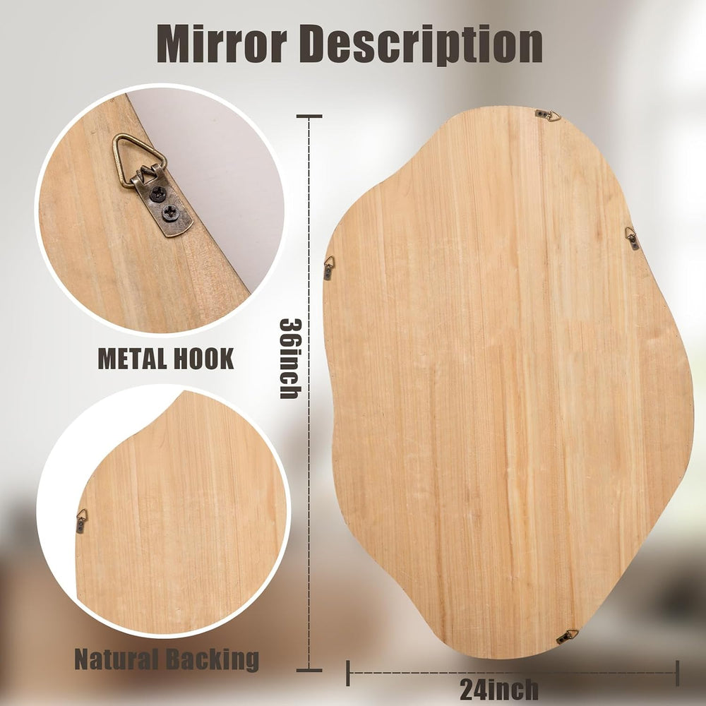 ULIKE Irregular Wall Mirror, 24x36 Inch, Natural Wood
