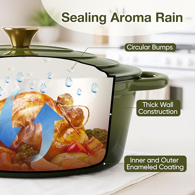 Oval Dutch Oven for Bread Baking, 4.5 Quart Non Stick Enameled Cast Iron Dutch