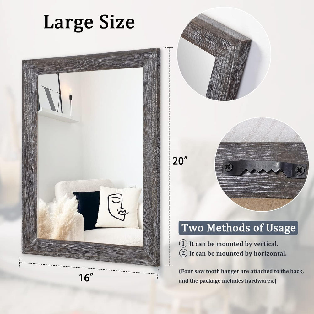 AAZZKANG Wall Mirror with Rectangle Wood Frame Large 20"x16" Rustic...