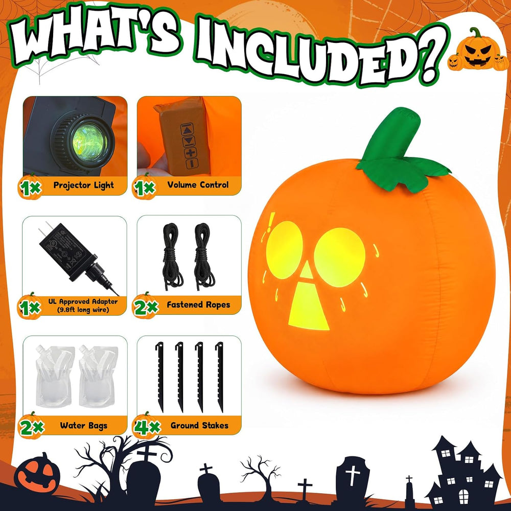 5FT Halloween Inflatables Outdoor Decorations with Projector Face and Music