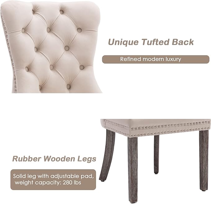 KCC Velvet Dining Chairs Set of 6, Upholstered High-end Tufted Dining Room Ch...