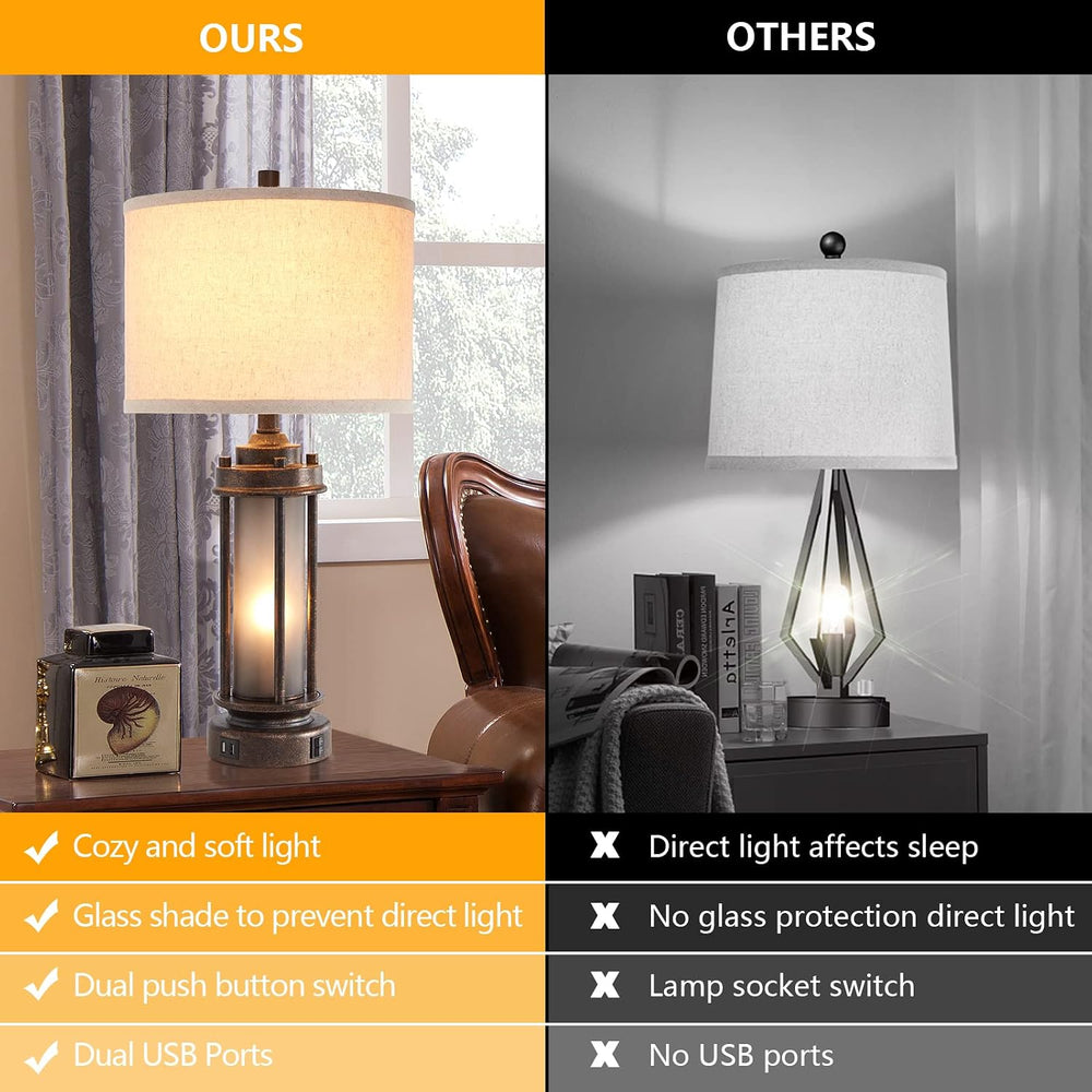 AIEAMPDO 25'' Set of 2 Farmhouse Table Lamps for Living Room with USB...