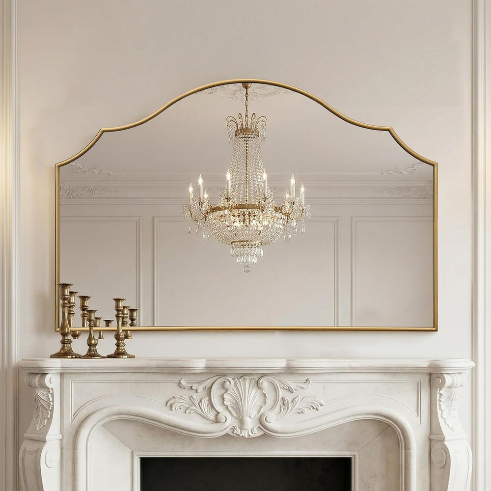 Gold Scalloped Wall Mirror: 47"x31" Large Wooden Fireplace Mirror