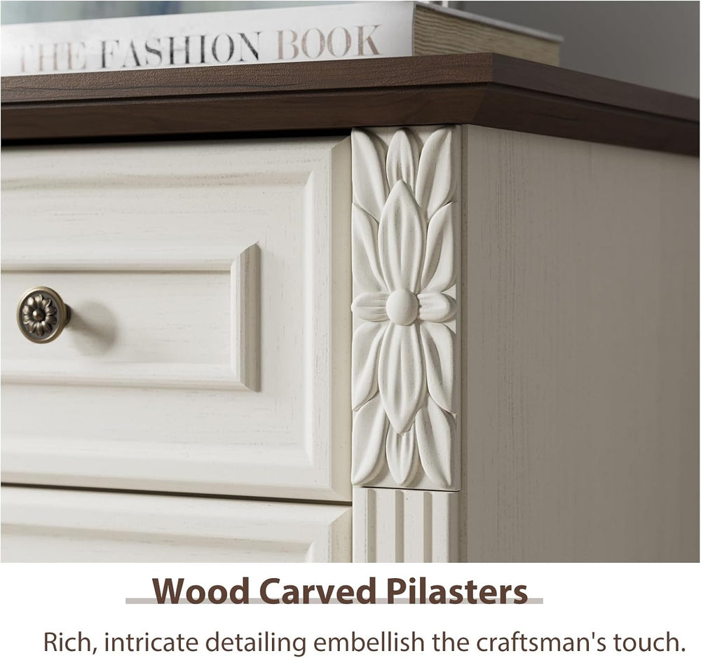 BLANKSPACE Farmhouse Dresser with 6 Drawers, Antique White Dresser for Bedroo...