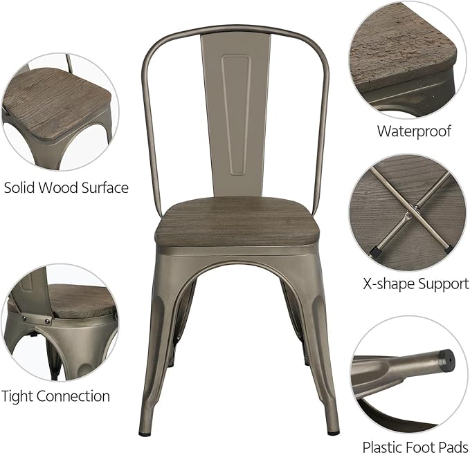 Yaheetech Metal Dining Chairs Set of 4, Industrial Stackable Kitchen Chairs w...