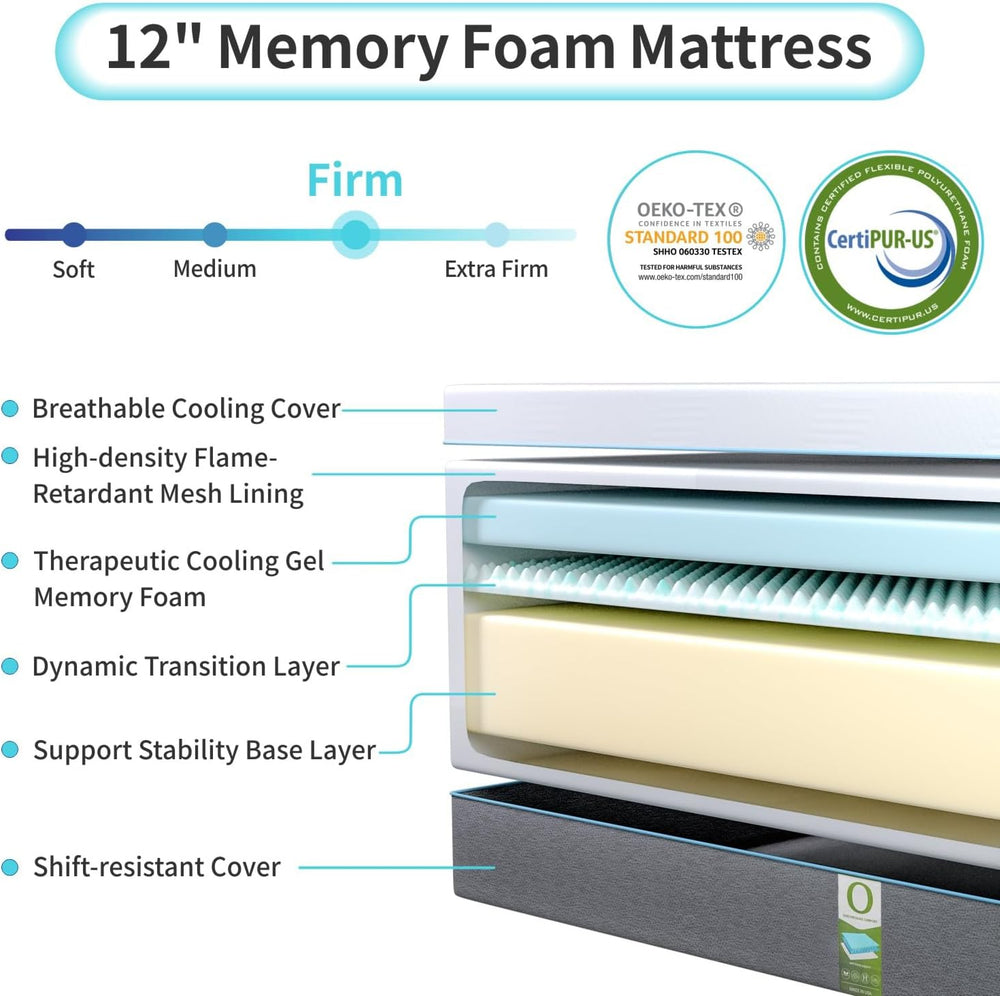Vipbear Adjustable Bed Base Full Massage with 12" Memory Foam Mattress D...