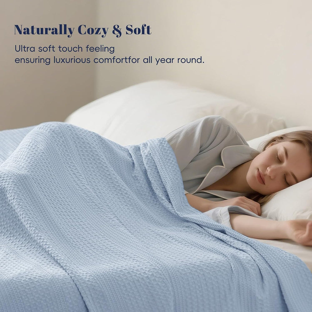 PHF Lightweight Waffle Weave Blanket King for Bed Sky Blue 104"x90"