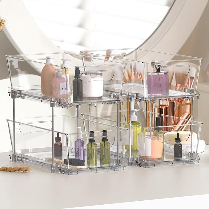 Simple Houseware 2 Tier Basket Drawer Cabinet Pull-Out Organizer, 2 Pack