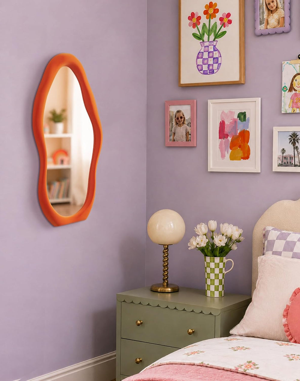 Wavy Decorative Wall-Mounted Mirror for Bathroom Decor,30x14,Orange