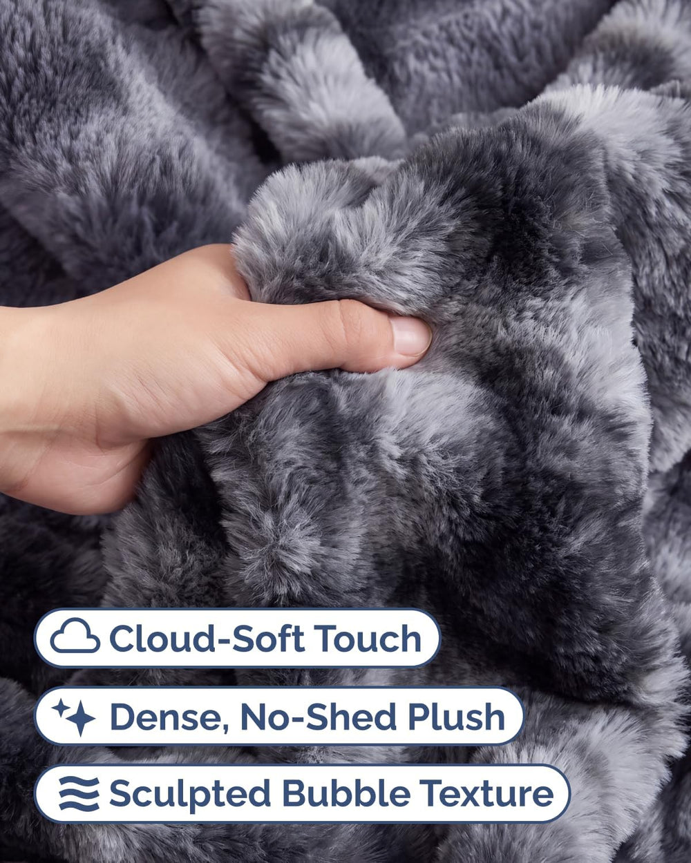 Faux Fur Throw Blanket - Queen Size Bubble Blanket - 90" x 90" Marb...