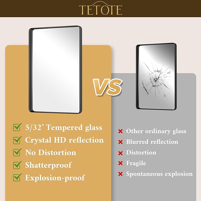 TETOTE Black Mirror 28 x 36 Matte Black Metal Framed Vanity Mirror, Tempered ...