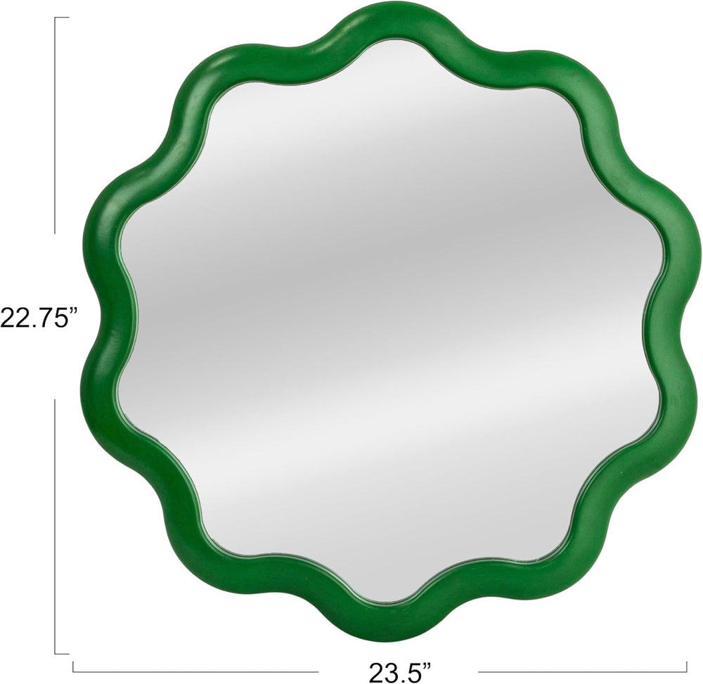 Creative Co-Op Scalloped Wood Wavy Wall Mirror, Green