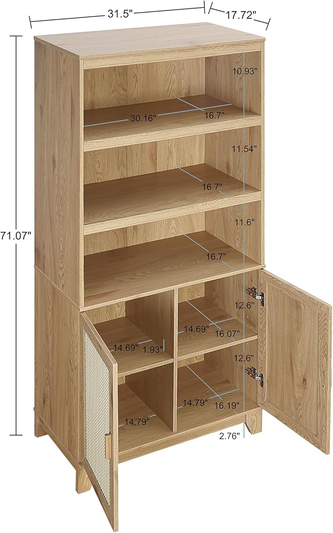 Manhattan Comfort Sheridan Modern Cane Bookcase with Adjustable Open Shelves,...